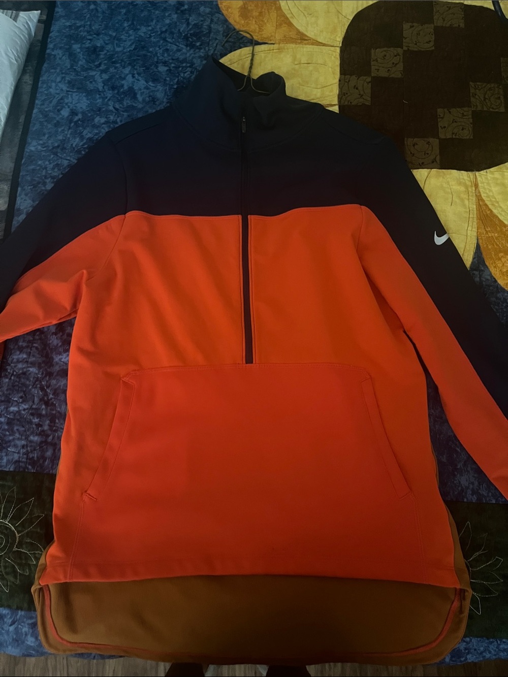 Nike Men’s Orange and Black Zip-Up Sweater